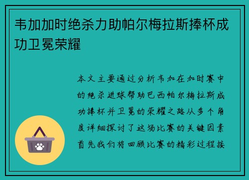 韦加加时绝杀力助帕尔梅拉斯捧杯成功卫冕荣耀